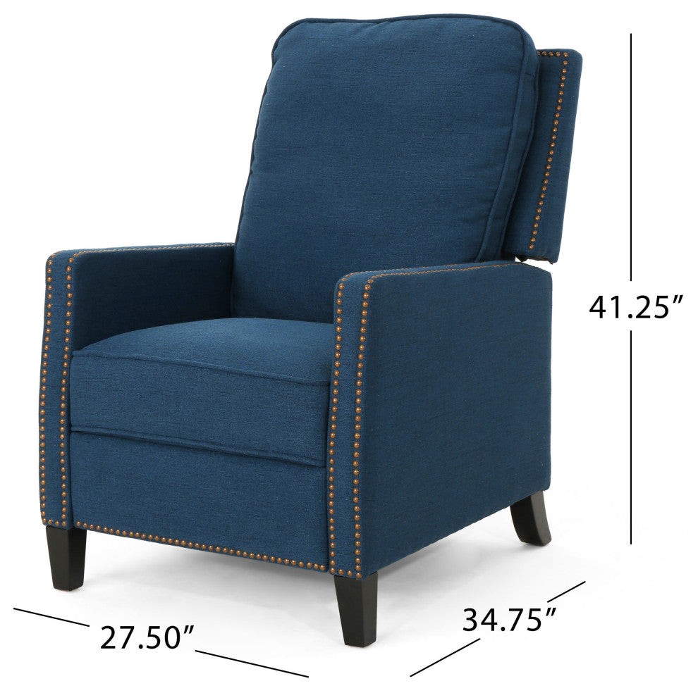 GDF Studio Armstrong Traditional Fabric Recliner, Navy Blue/Dark Brown