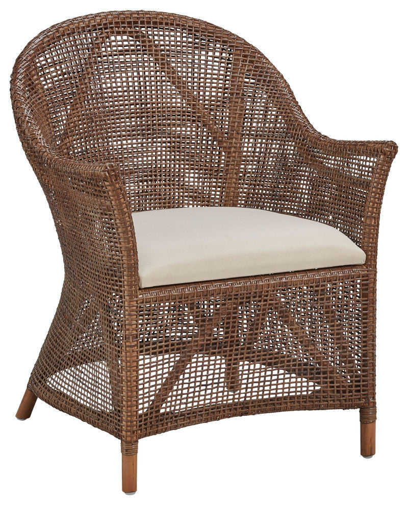 Sanibel Wide Weave Rattan & Wicker Accent Chair with Seat Cushion