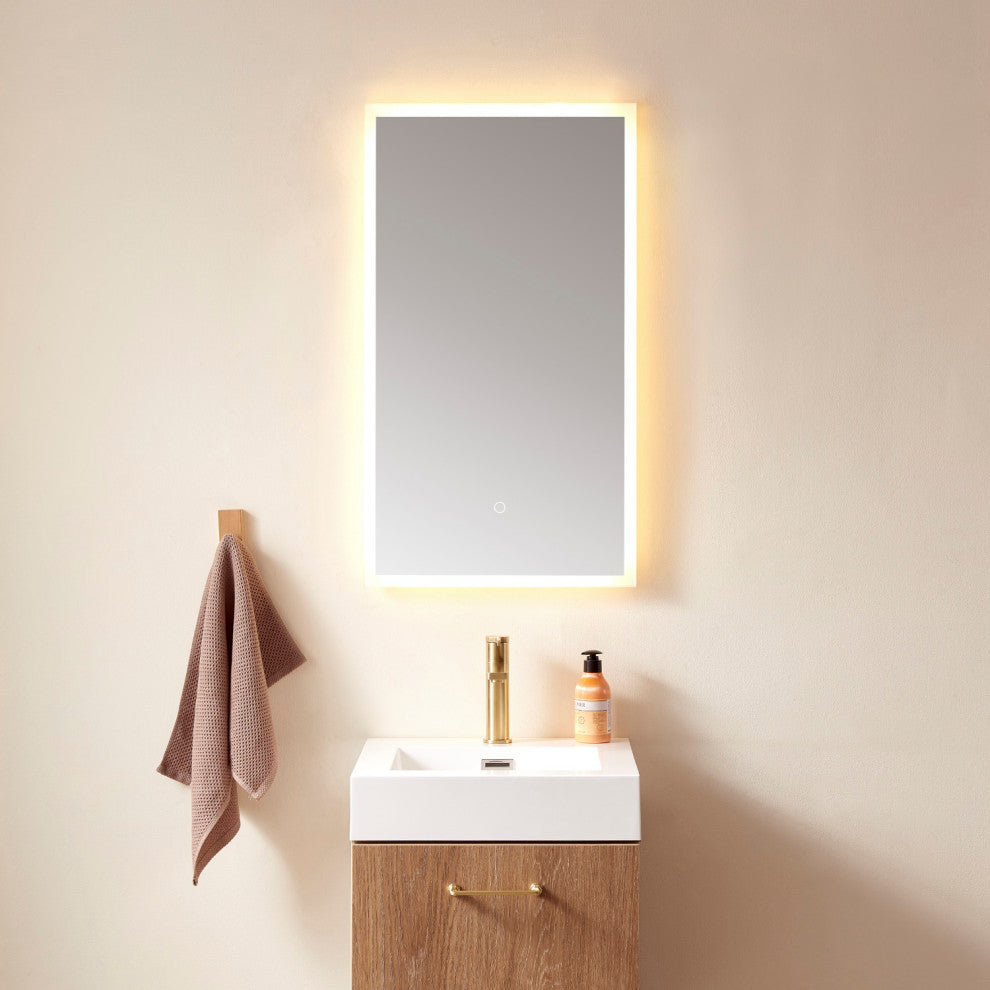 Horizontal Rectangle Illuminated Bathroom/Vanity Wall Mirror, 18 Inch