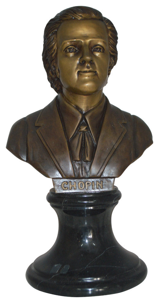 Frederic Francois Chopin Bust Bronze Statue -  Size: 12"L x 8"W x 21"H.