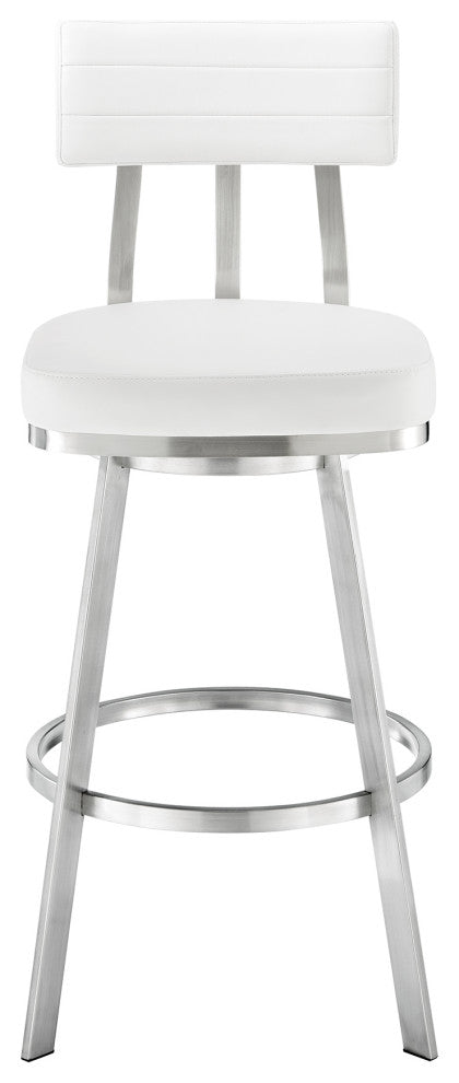 Jinab Swivel Counter Stool, Brushed Stainless Steel With Faux Leather, White