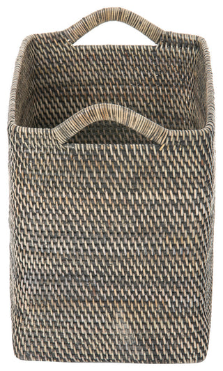 Loma Rectangular Tall Decorative Rattan Storage Basket with Ear Handles, Small, Black Wash
