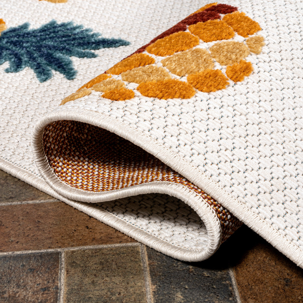 Ananas Bold Pineapple High-Low Indoor/Outdoor Area Rug, Orange/Navy, 3 X 5