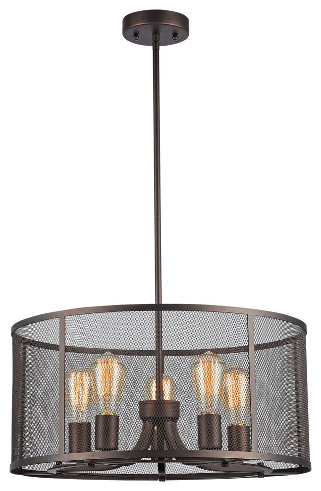 IRONCLAD, Industrial-style 5 Light Rubbed Bronze Ceiling Pendant, 20" Wide