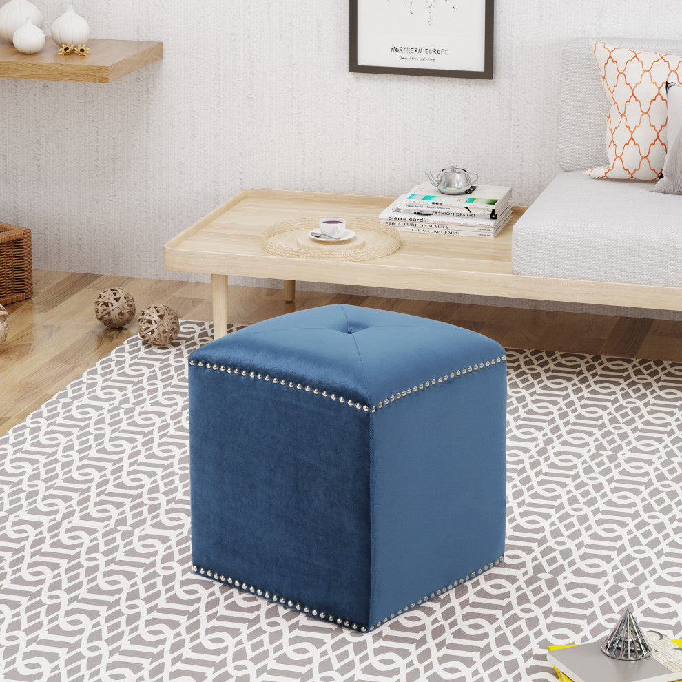 GDF Studio Allen Glam Velvet Ottoman, Cobalt