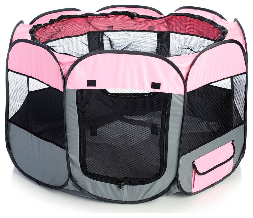 All-Terrain Lightweight Collapsible Pet Playpen, Pink/Gray, Medium