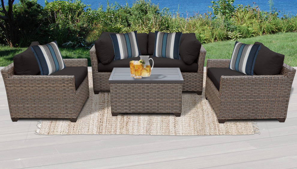 Monterey 5 Piece Outdoor Wicker Patio Furniture Set 05b, Black