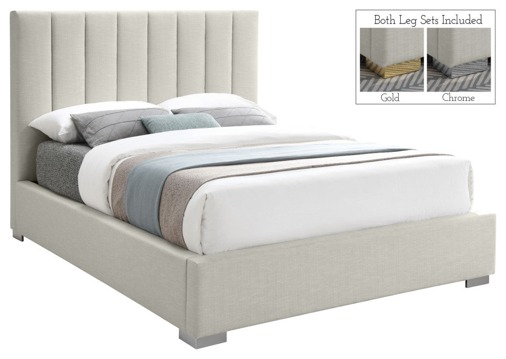 Pierce Linen Textured Fabric Upholstered Bed, Beige, Full