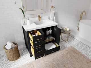 Malibu 36" Right Offset Bath Vanity in Black 2" Calacatta Sienna