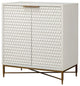 Benzara BM206689 Honeycomb Design 2 Door Bar Cabinet With Metal Legs, White