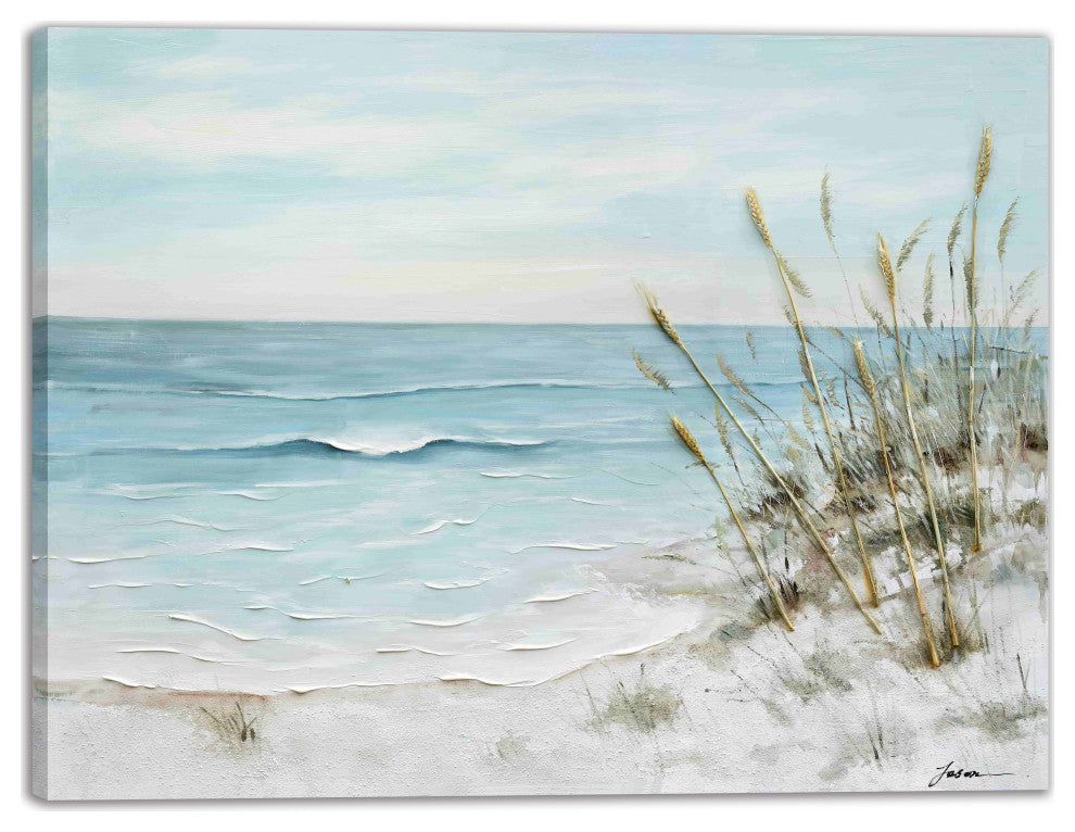 Coastal Beach Scene Hand-Painted Textured Canvas Art