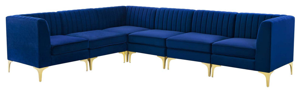Tufted Sectional Sofa Set, Velvet, Blue Navy, Modern, Living Lounge Hospitality