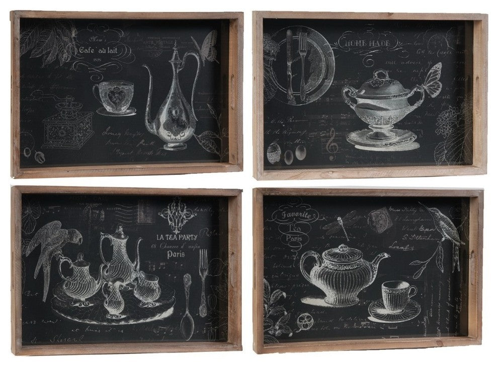 Wooden Trays Set of 4, Black