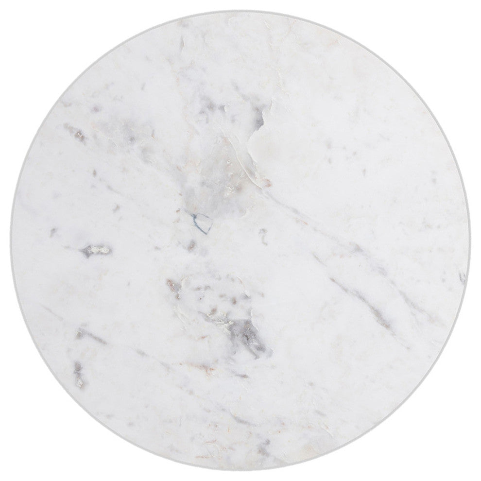Round White Marble Side Table, Black Gold End Table, Glam Cocktail Table