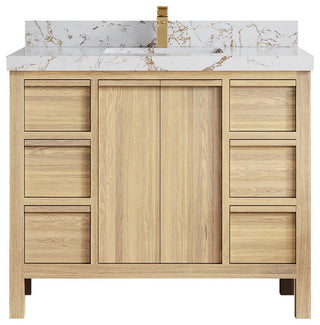 Elizabeth Oak 42" Single Sink Vanity, White 2" Viola Gold