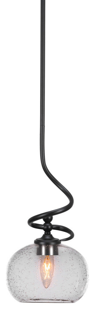 Capri 1-Light Mini Pendant with Hang Straight Swivel, Matte Black/Clear Bubble