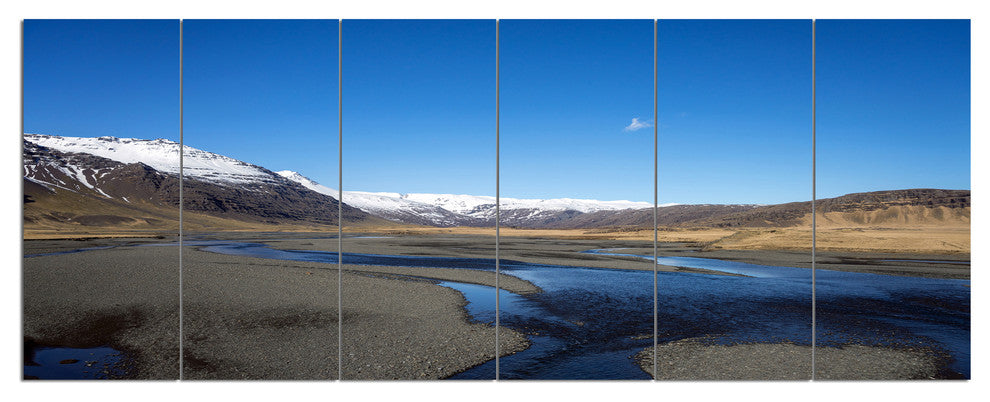 Mountains and Lakes Iceland, Landscape Canvas Art Print, 70"x28", 6 Panels