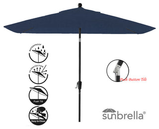 Pismo Dawn 9'x7' Rectangular Premium Push Tilt Market Umbrella, Black Frame, Nav