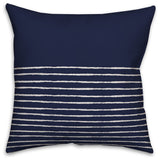Navy and White Sketch Stripes 16x16 Throw Pillow