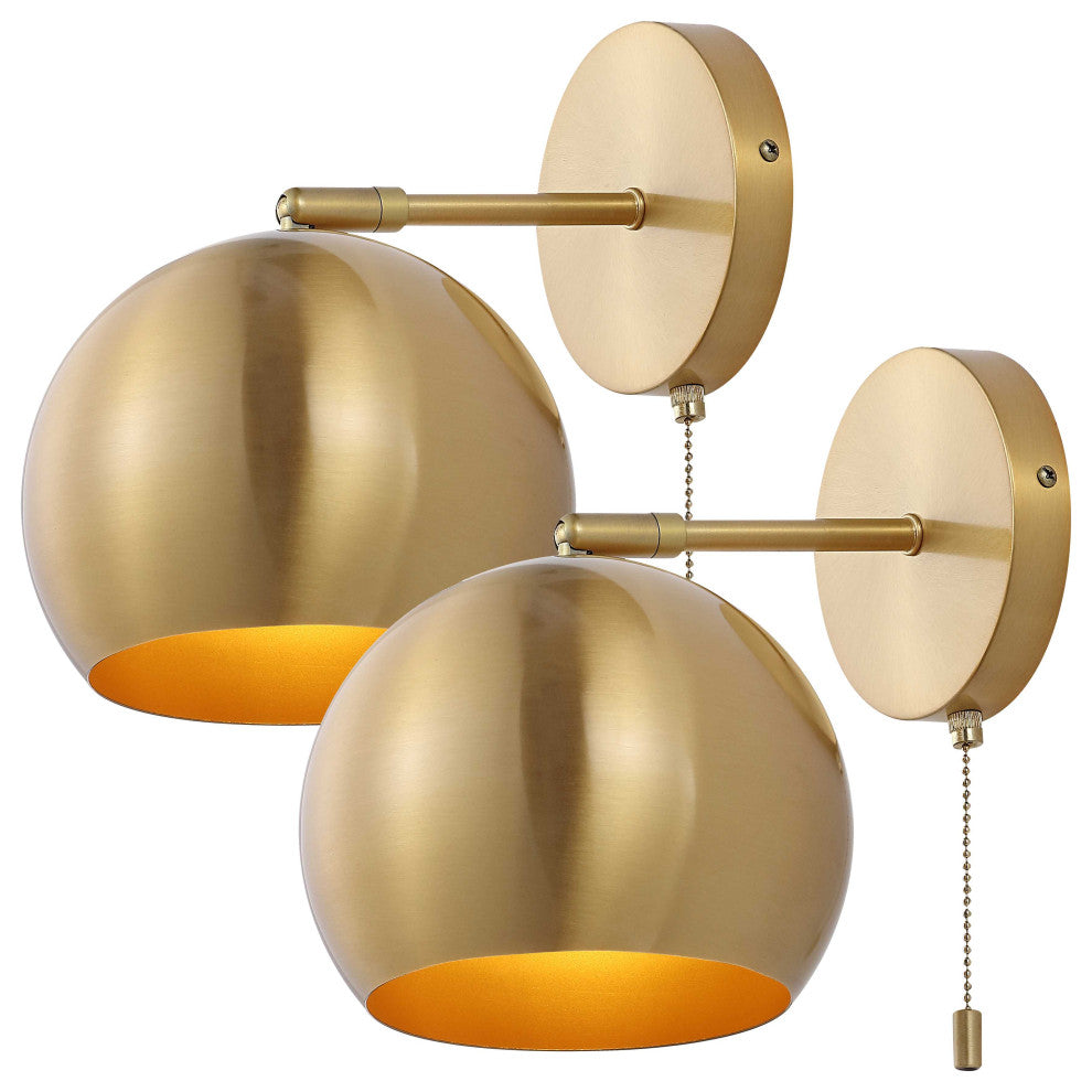 Tierra 7" 1-Light Modern Iron Sconce with Pull-Chain Switch, Set of 2, Gold