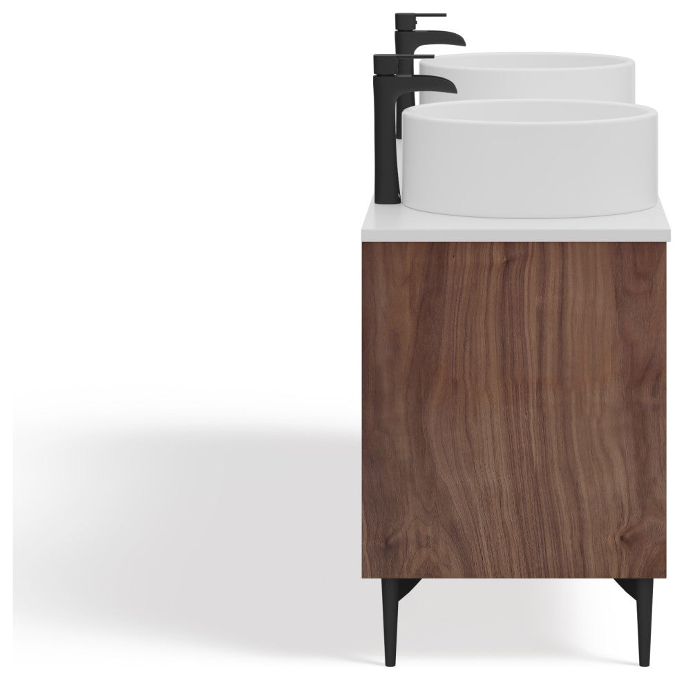 Newton Bath Vanity, Walnut, 72", Double Sink, Freestanding