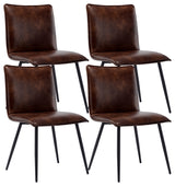 Set of 4 Minimalist Faux Leather Side Chairs for Dining Room, Dark Brown