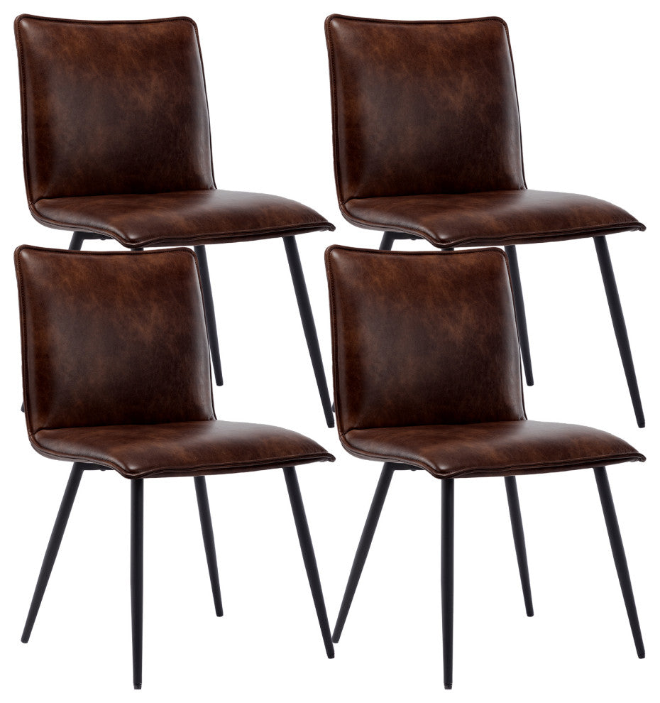 Set of 4 Minimalist Faux Leather Side Chairs for Dining Room, Dark Brown