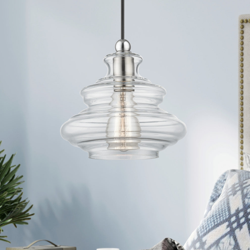 1 Light Brushed Nickel Pendant, Chrome Finish Accents