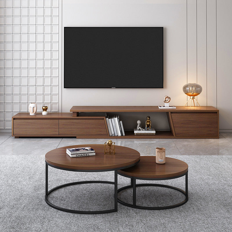 Fero Minimalist Walnut Rectangle Extendable TV Stand With 3 Drawers Up to 120", Walnut