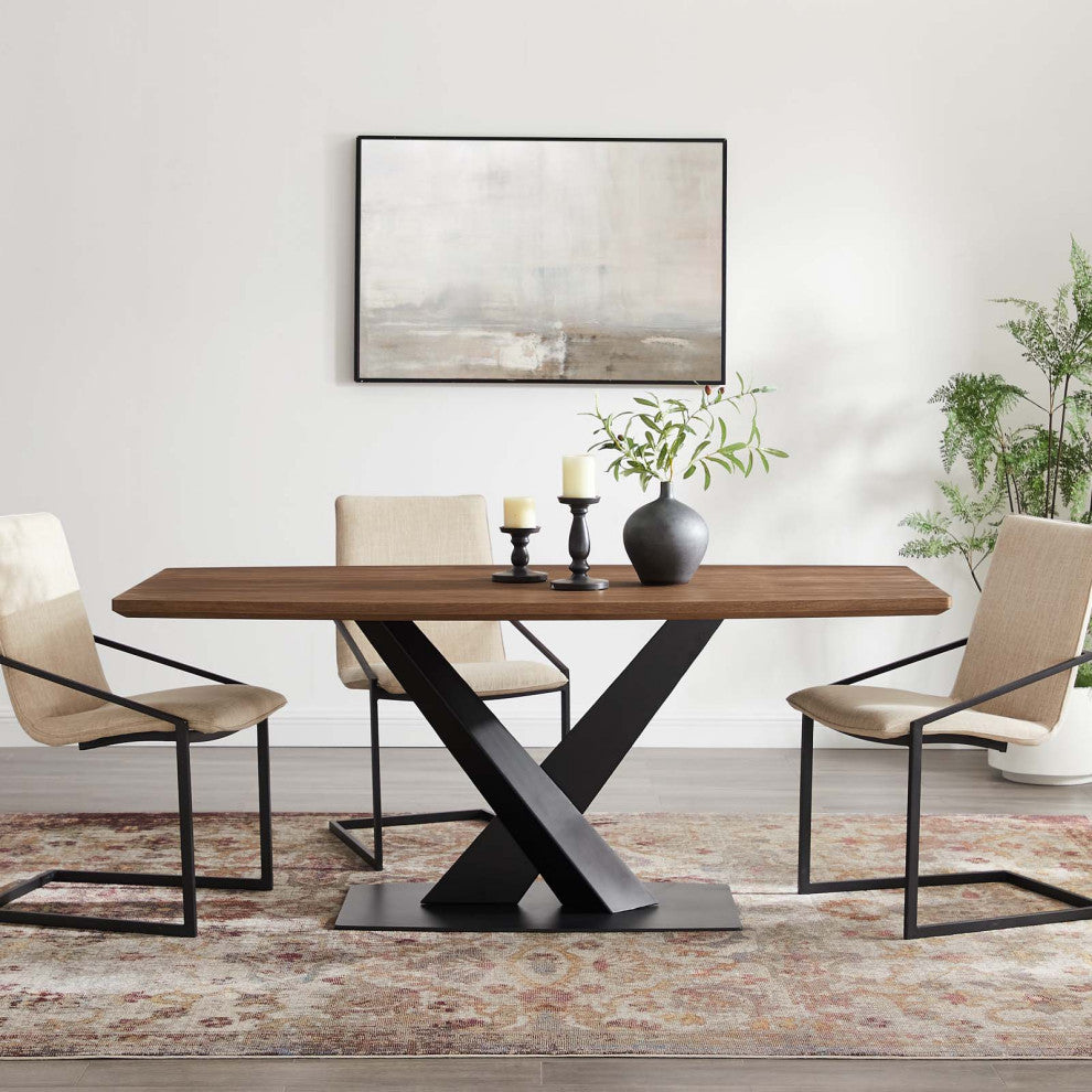Dining Table, Wood, Metal, Brown Walnut, Modern, Bistro Restaurant Hospitality