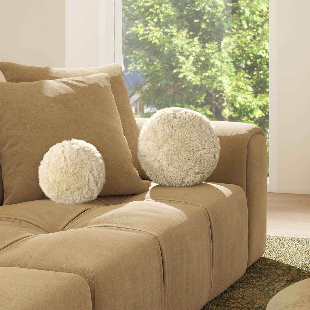 Teddy 2-Piece Round Sphere Accent Ball Throw Pillow Set, Cream Beige