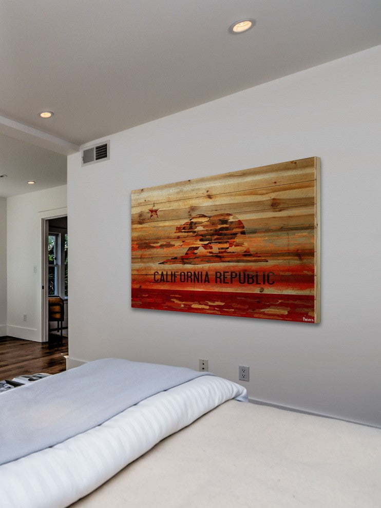 "Cali" Print on Natural Pine Wood, 45"x30"