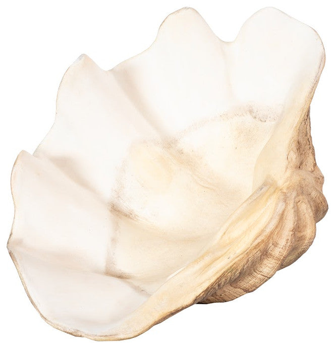 Cast Clam Shell Bowl, Faux Finish, 16x11x7"h