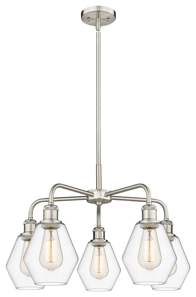 Cindyrella 5-Light 24" Stem Chandelier, Satin Nickel, Clear Shade