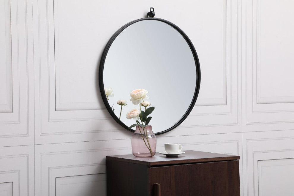 Elegant Rowan Metal Frame Round Mirror With Decorative Hook 21" MR4721BK - Black