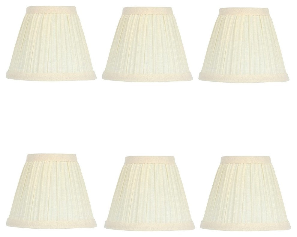 Cream Pleated Silk 5" Clip-on Chandelier Lampshades, Set of 6