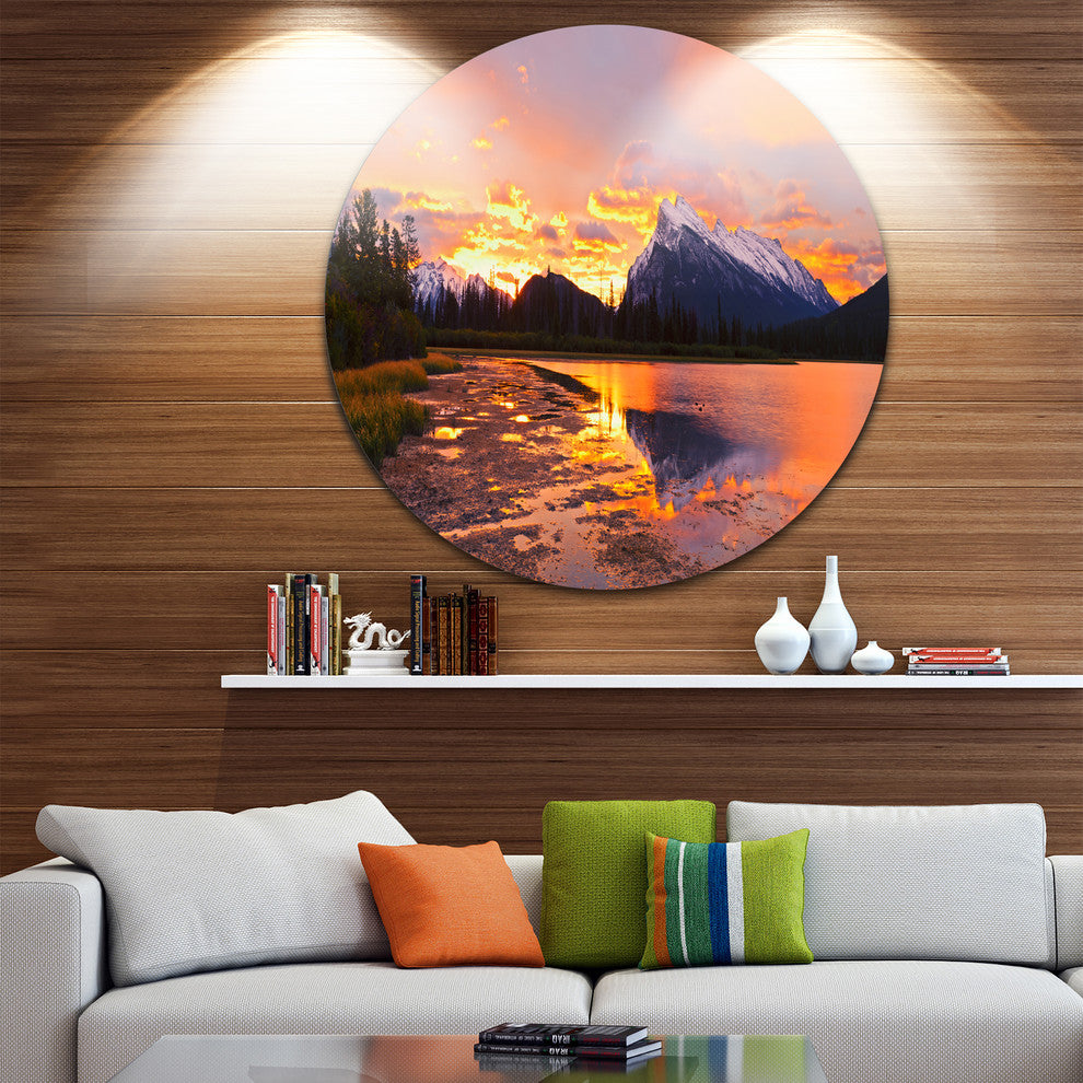 Sunset Above Vermilion Lakes, Landscape Photo Disc Metal Wall Art, 23"