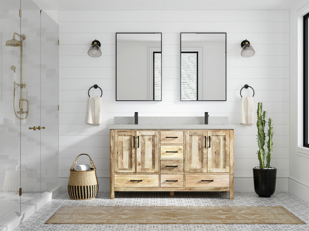 Malibu Mango 60 Double Sink Bathroom Vanity in White Washed 2" Carrara Quartz