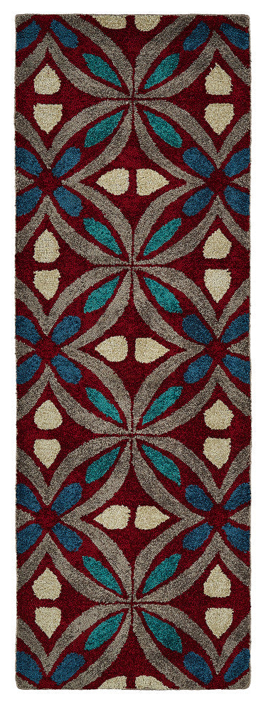 Peranakan Tile Collection Red 2' x 3' Rectangle Indoor-Outdoor Throw Rug