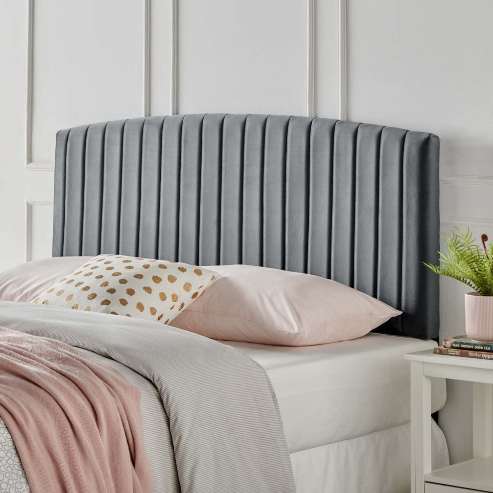 Headboard, Twin Size, Velvet, Dark Gray, Modern Contemporary, Bedroom