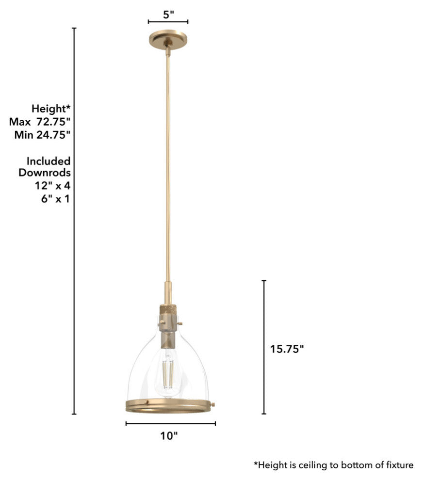 Hunter 10" Van Nuys Alturas Gold 1-Light Pendant Ceiling Light Fixture