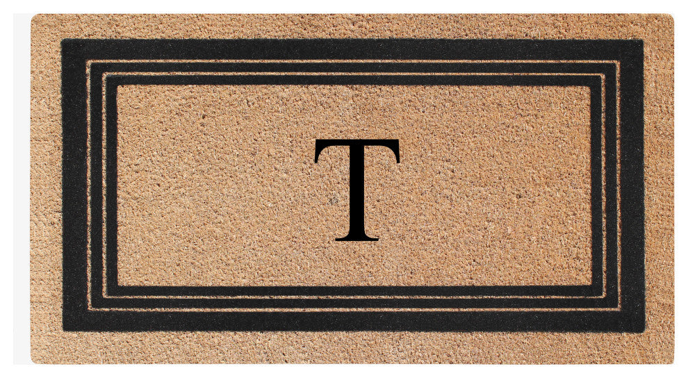 A1HC Natural Coir Monogrammed Triple Border Flock Durable Doormat, 18"x30", T