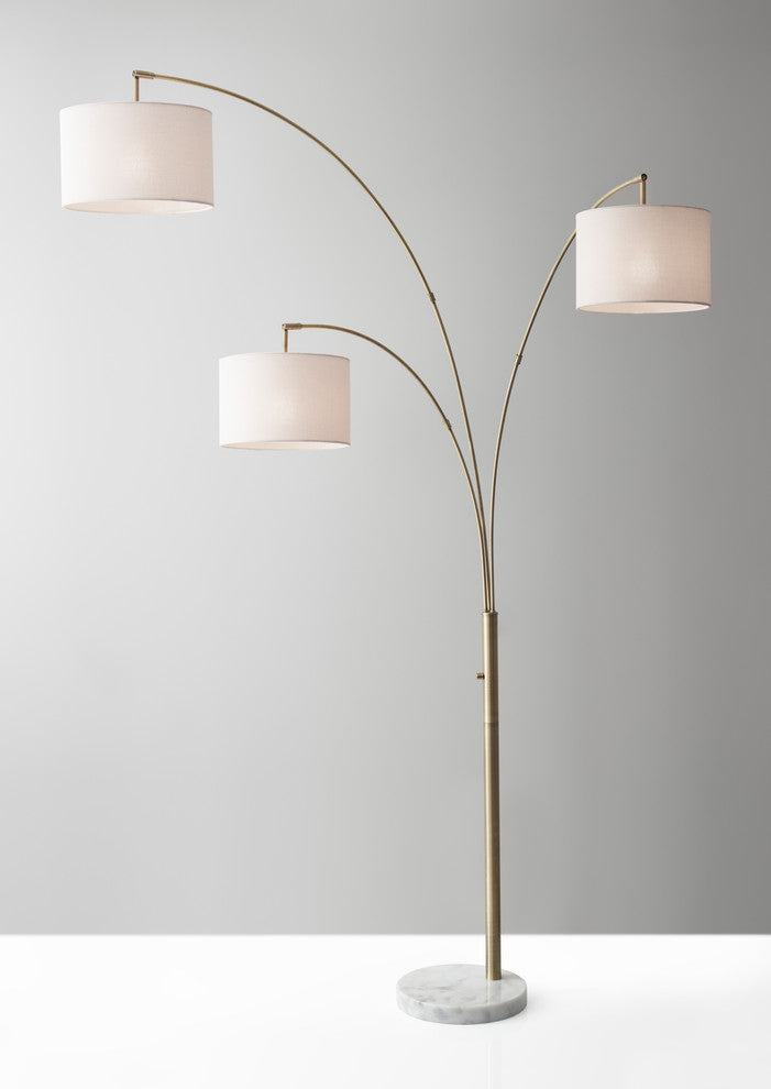 Bowery 3-Arm Arc Lamp, Antique Brass