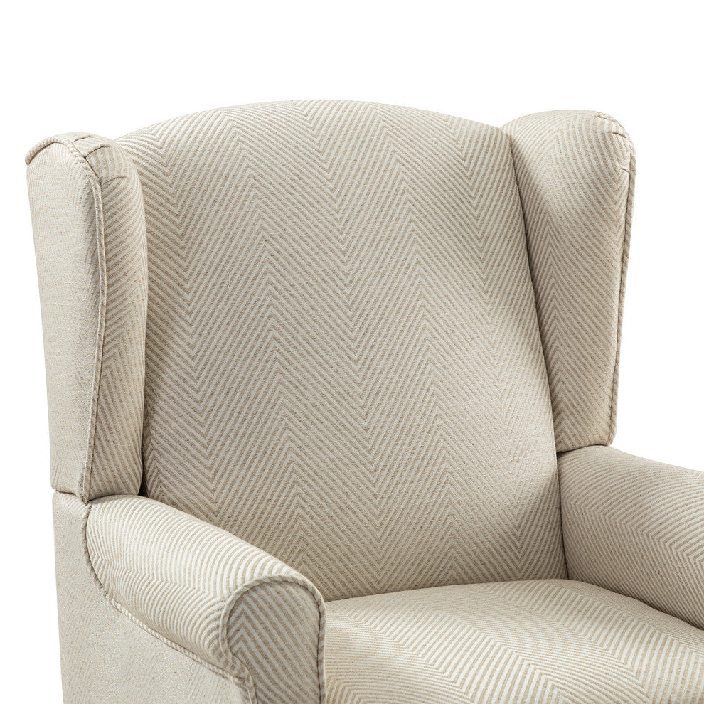 Floral Wingback Armchair with Turned Legs, Tan