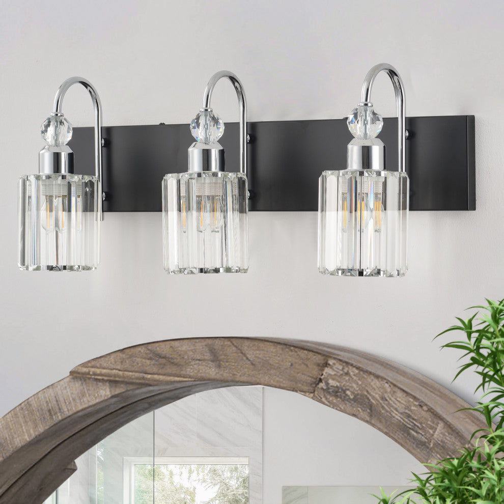 Modern Chrome 3-Light Bathroom Vanity Lighting with Cylinder Textured Glass