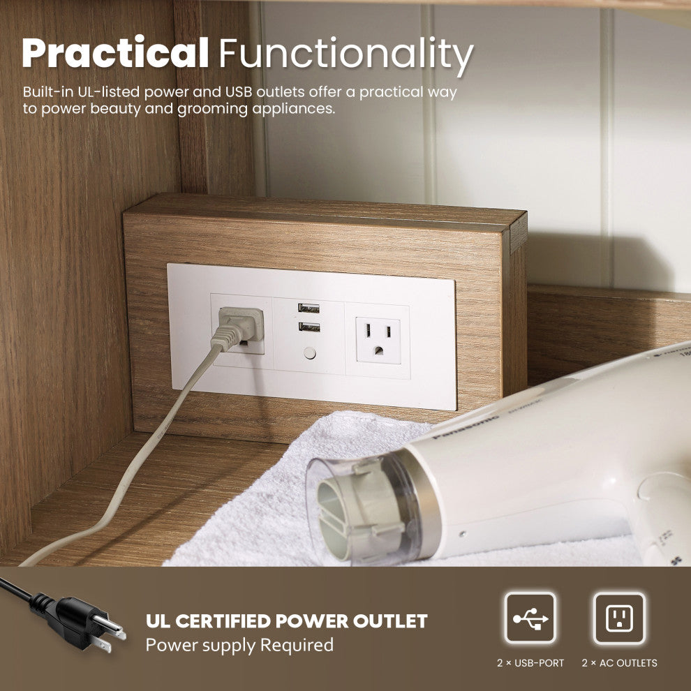 Alistair Vanity, North American Oak With Countertop, 60", With Mirror