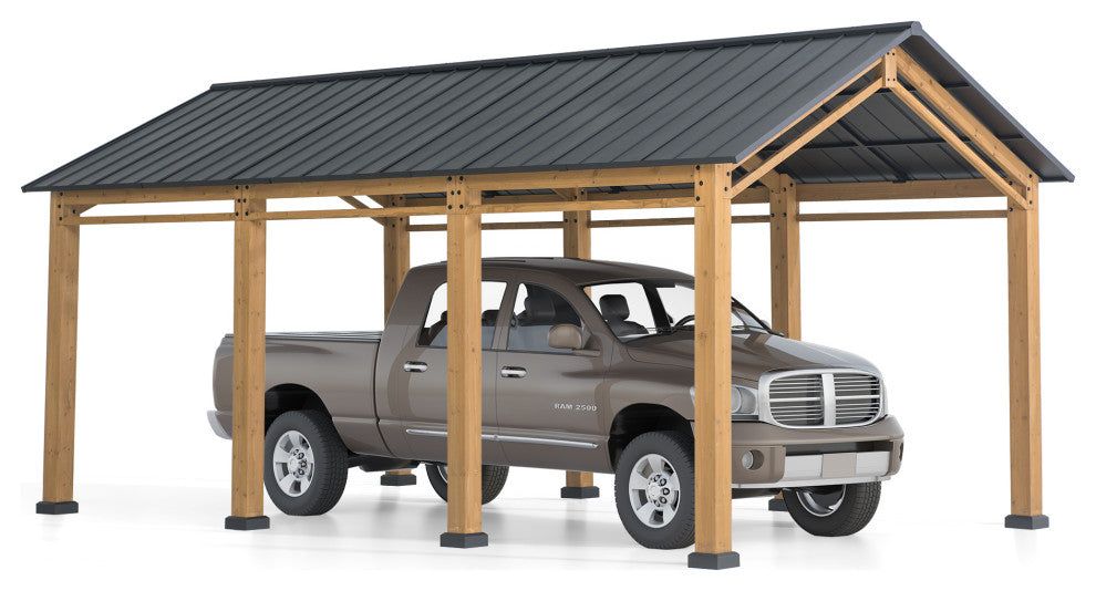 Sunjoy 20''x11'' Wood Carport, Outdoor Living Pavilion, Gazebo