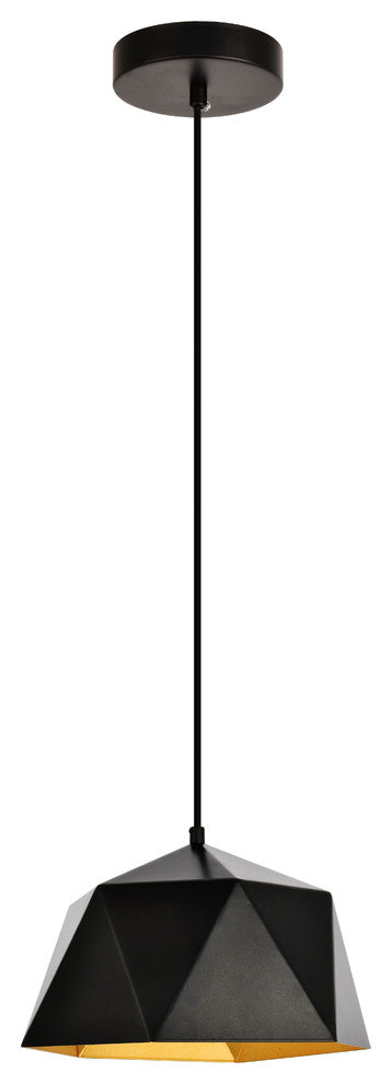Arden Collection Pendant, 1-Light, Golden Inside Finish, 10.2"x6.7", Black