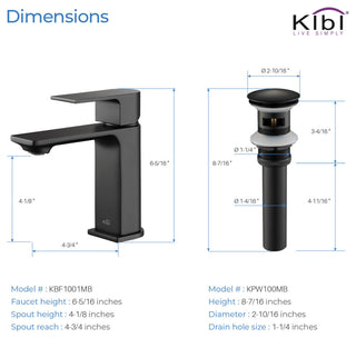 KIBI Mirage Single Handle Bathroom Faucet, Matte Black, with Drain