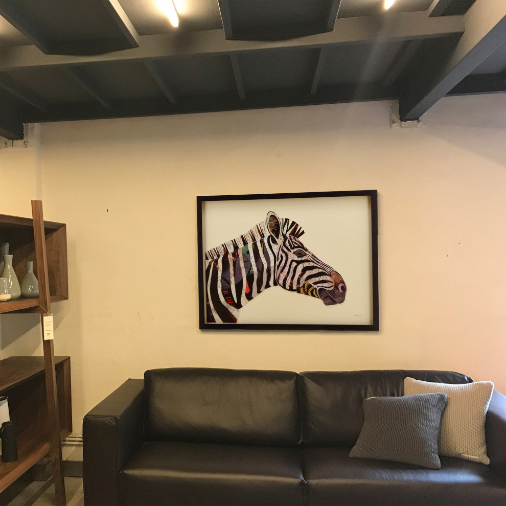 Zebra Dimensional Handmade Collage Wall Art Framed Under Glass